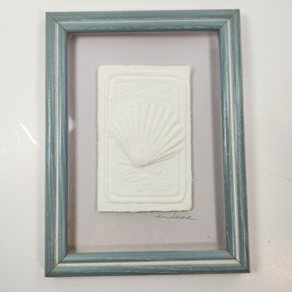 Vintage Cast Paper Seashell Art Framed Signed WESS 1980's Wall Decor Ocean Set - Picture 2 of 10